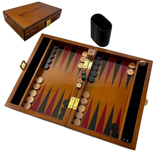 Set Da Backgammon Deluxe In Legno Laccato Da 30 Cm Con Coppa Di Dadi In Pelle Di Alta Qualità Con Chip Di Gioco In Legno Verniciato