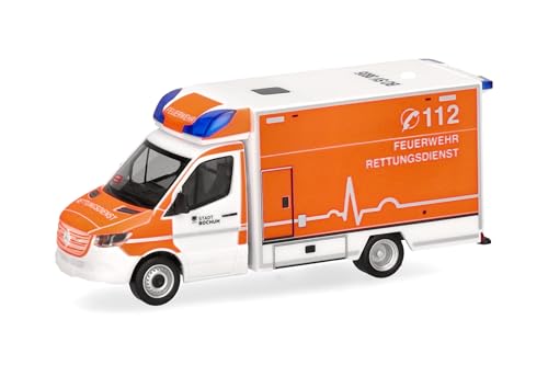 Herpa Modellino D'Auto Mercedes-Benz Sprinter 18 Ambulanza Feuerwehr Bochum, Miniatura In Scala 1:87, Pezzo Da Collezione, Made In Germany, Modello In