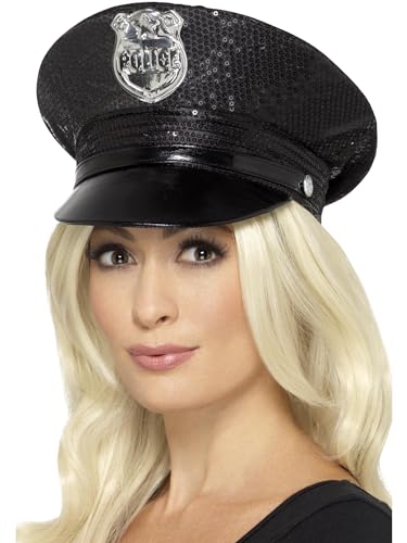 Smiffys Cappello Polizia Con Paillette, Nero
