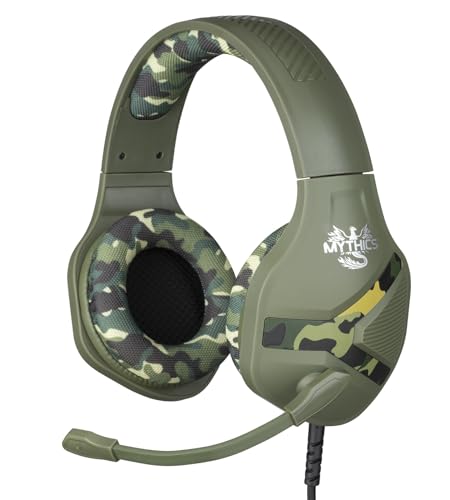 Konix Cuffie Da Gioco Cablate Mythics Nemesis Per Ps4, Ps5, Switch E Xbox, Microfono, Cavo Da 1,5 M, Presa Jack Da 3,5 Mm, Motivo Mimetico Verde Kaki