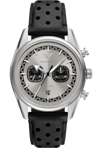Emporio Armani Orologio Analogico Al Quarzo Uomo Con Cinturino In Pelle Ar11677, Grigio E Nero, 42 Mm