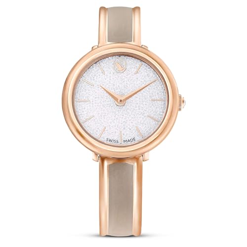 Swarovski Orologio Crystalline Bangle, Prodotto In Svizzera, Bracciale In Metallo, Beige, Finitura Color Oro Rosa