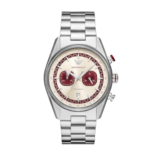 Emporio Armani Orologio Analogico Al Quarzo Uomo Con Cinturino In Acciaio Inossidabile Ar11645, Rosso Vino, 42 Mm