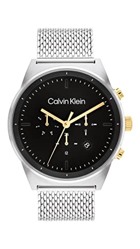 Calvin Klein Orologio Analogico Multifunzione Al Quarzo Da Uomo Con Cinturino In Acciaio Inossidabile Argentato - 25200296