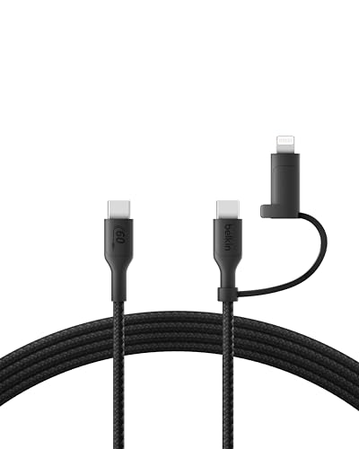 Belkin Cavo Di Ricarica 2 In 1 Con Connettori Usb-C E Lightning, Cavo Di Ricarica Rapida Intrecciato, Cavo Usb C - Usb C E Lightning, Cavo Ricarica Mu
