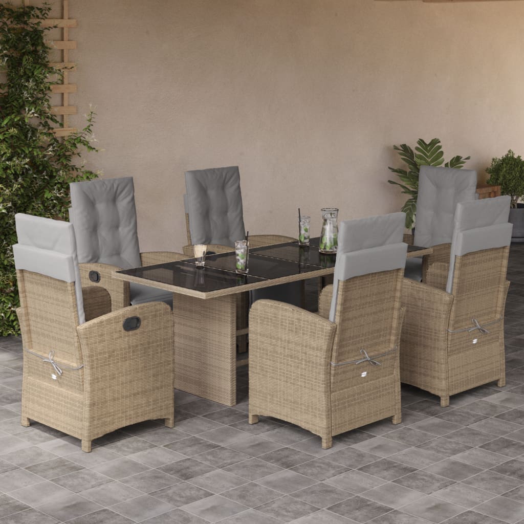 Set da pranzo da giardino 7 pz con cuscini beige in polyrattancod mxl 93126