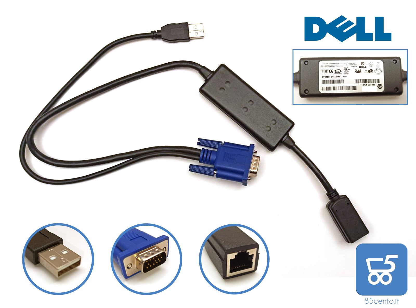 Dell ouf366 usb sip kvm server cable 0hg526 pod sip 2161ds 2160as originale
