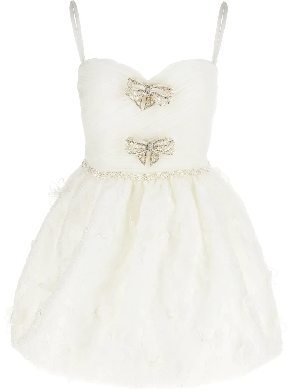Self-Portrait bow-detail mini dress - Bianco