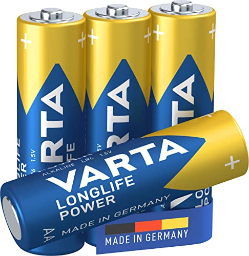 Varta Longlife Power Batterie Aa Mignon Lr06 (Pacco Da 4) Batteria Alcalina - Made In Germany - Ideali Per Giocattoli, Torce, Controller E Altri Dispo