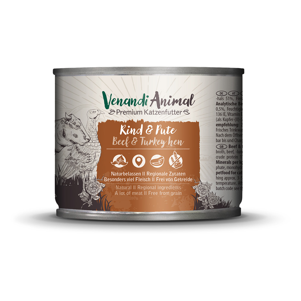Venandi Animal Adult Cat 6 x 200 g umido gatto - Manzo & Tacchino