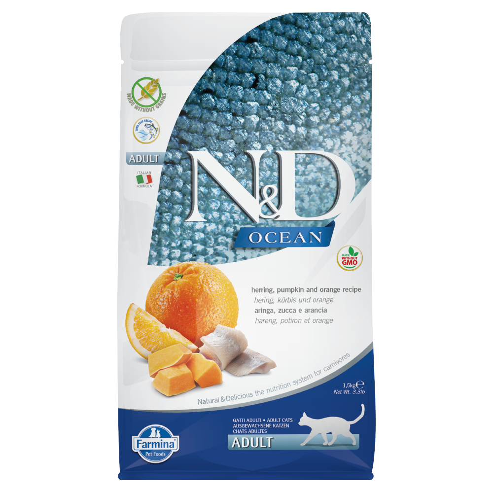 Farmina N&D Ocean Grain Free Adult Cat Aringa, Zucca e Arancia - 1,5 kg