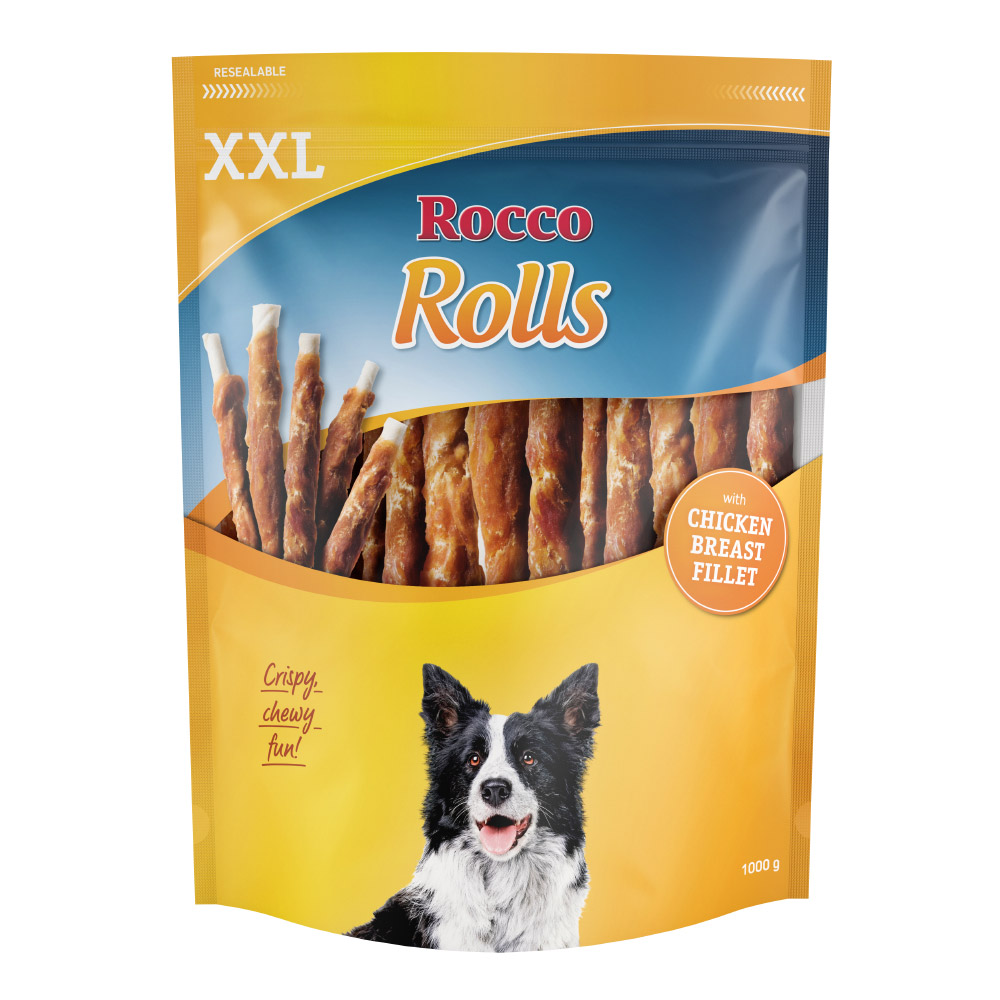 Rocco Rolls XXL Rotolini da masticare Snack per cani - 1 kg con Petto di Pollo