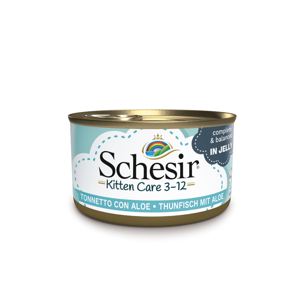 Schesir Kitten Lattine in Gelatina Umido per gatto - 6 x 85 g Tonno con Aloe