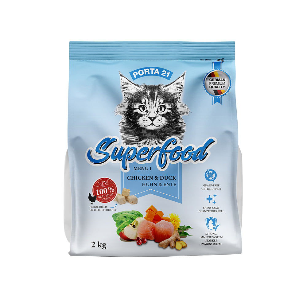 Porta 21 Superfood Menu 1 con Pollo & Anatra Crocchette per gatti - 2 kg