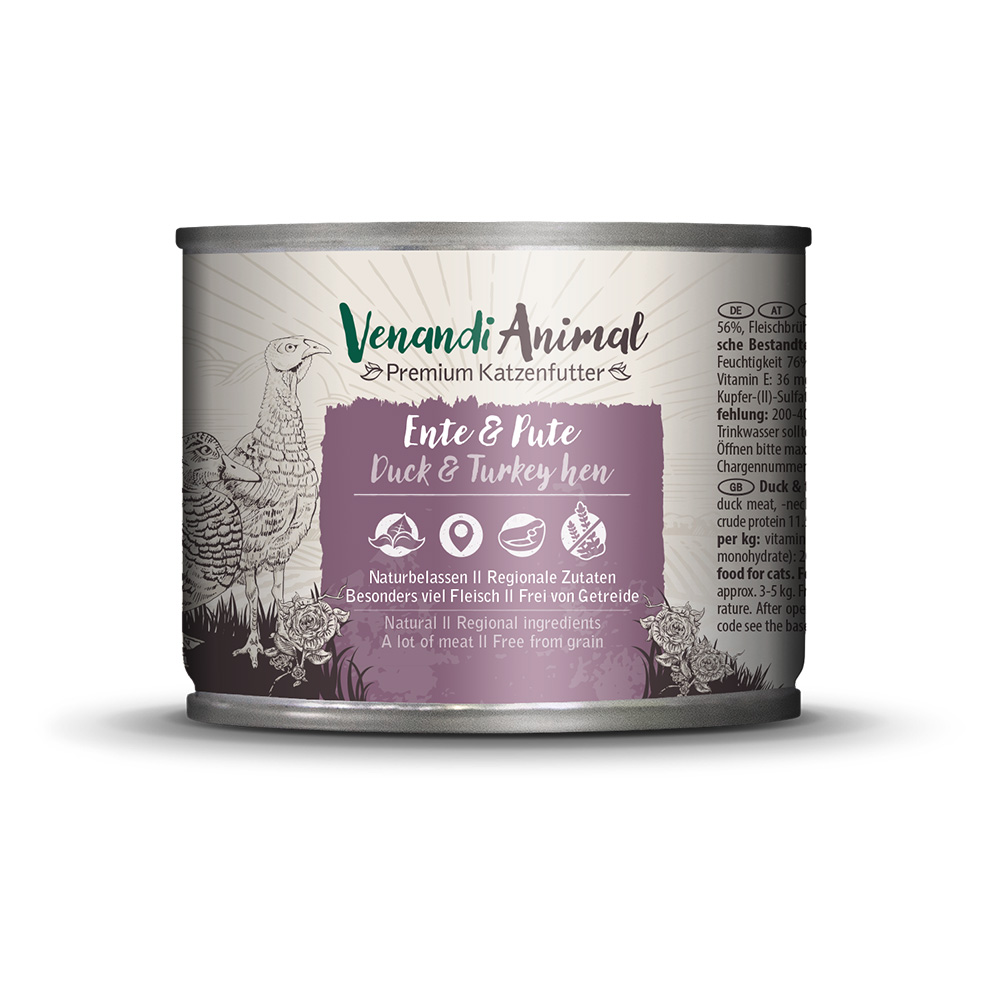 Venandi Animal Adult Cat 6 x 200 g umido gatto - Anatra & Tacchino