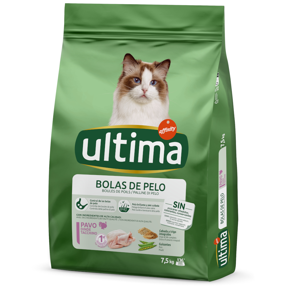 Ultima Cat Hairball Control Tacchino e Riso Crocchette per gatto - 7,5 kg
