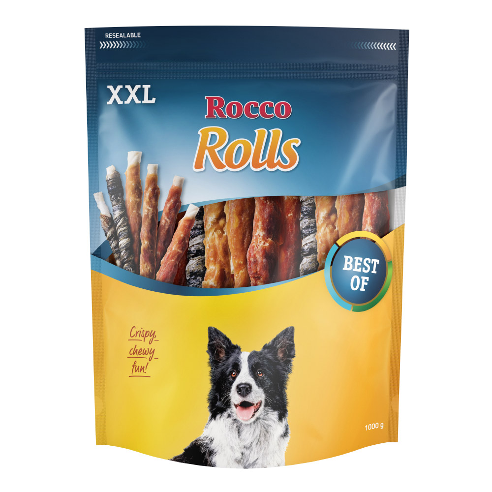 Rocco Rolls XXL Rotolini da masticare Snack per cani - 1 kg Mix: Petto di Pollo, Petto di Anatra, Pesce