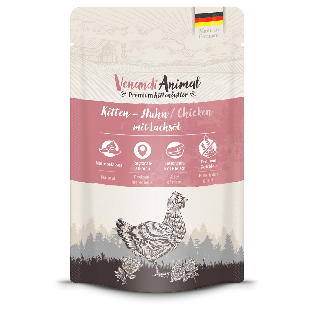 Venandi Animal Kitten Pollo con Olio di Salmone 12 x 125 g umido gatto - 12 x 125 g