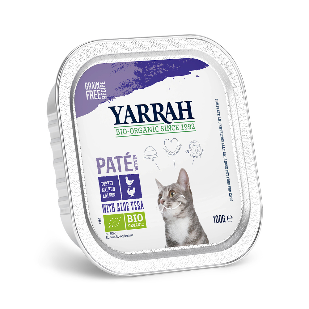 Yarrah Bio Paté 6 x 100 g Umido per gatto - Pollo bio & Tacchino bio con Aloe Vera bio