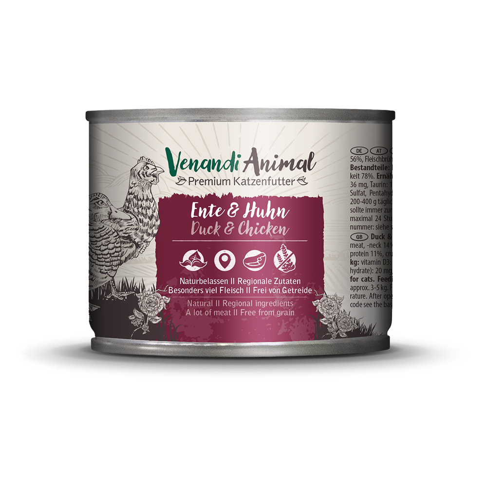 Venandi Animal Adult Cat 6 x 200 g umido gatto - Anatra & Pollo