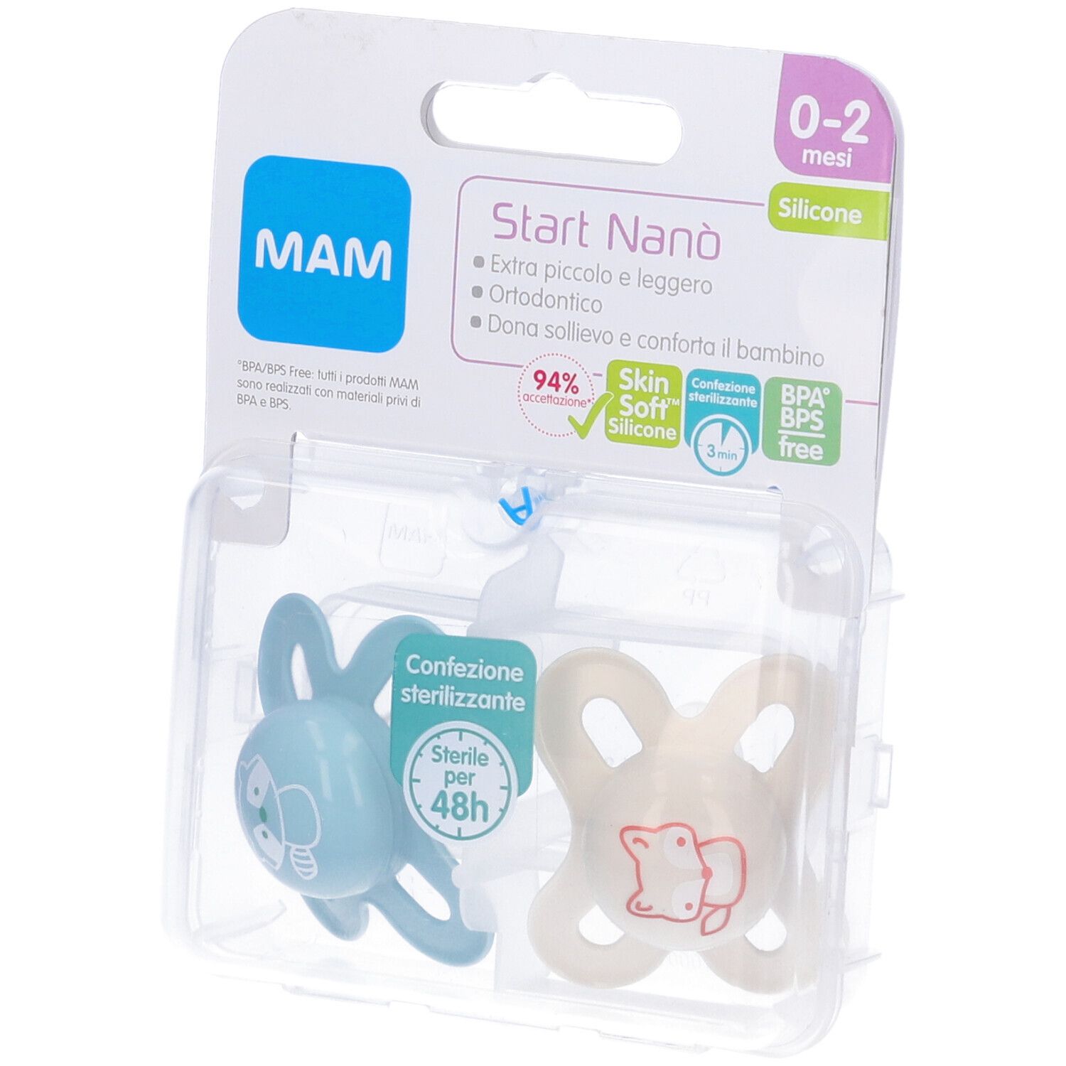 Mam Succhietto Original Start 0-2 Mesi Silicone Maschio 2 Pezzi 1 St