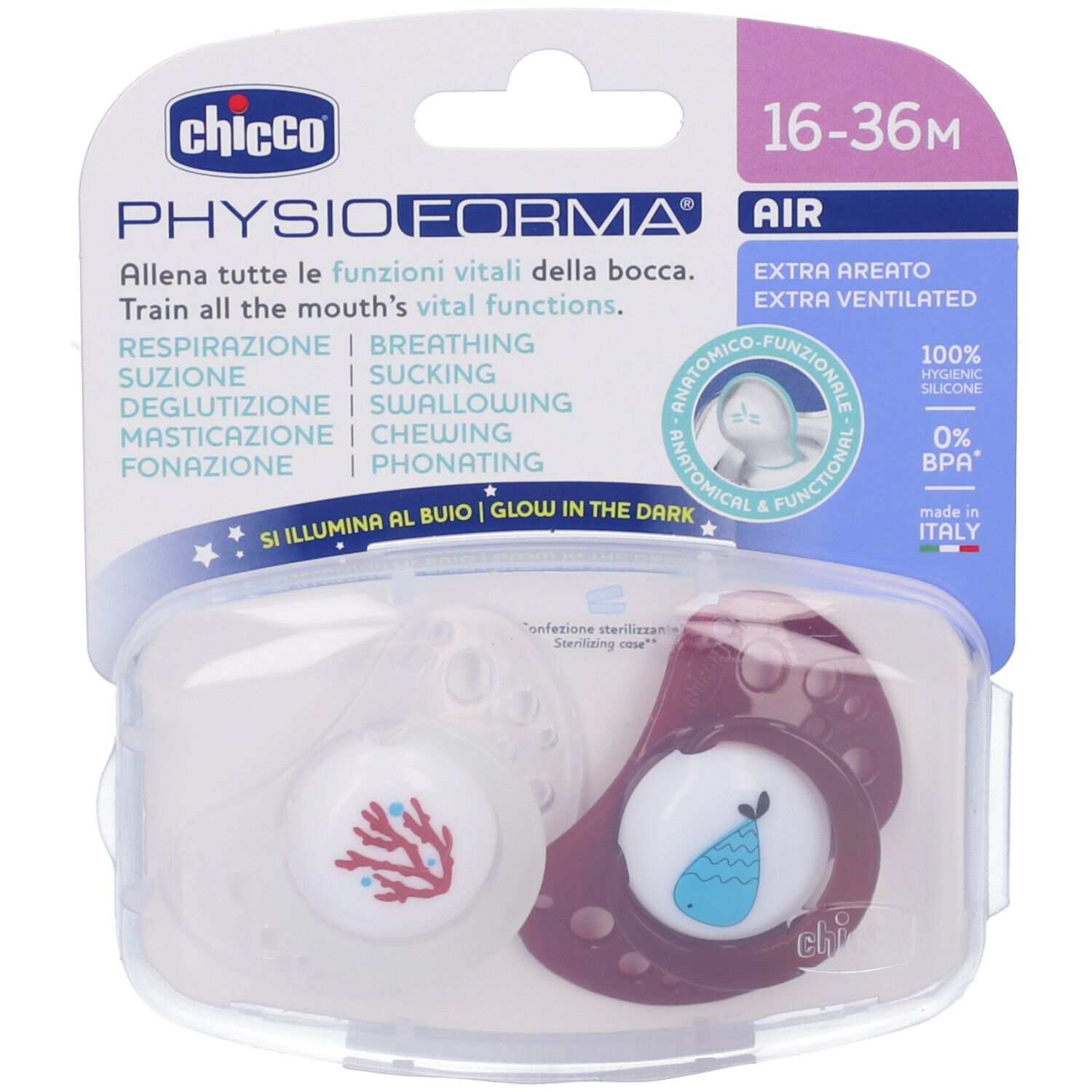 Chicco Succhietti Air Rosso Lumi Silicone 16-36 Mesi 1 pz Altro