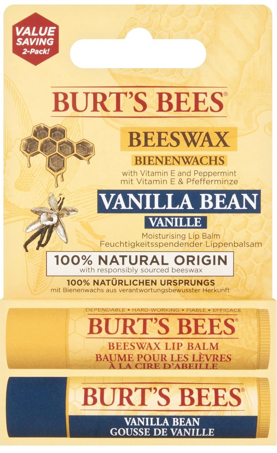 Burt's Bees Balsamo Labbra Originale Cera d'Api e Fagioli di Vaniglia