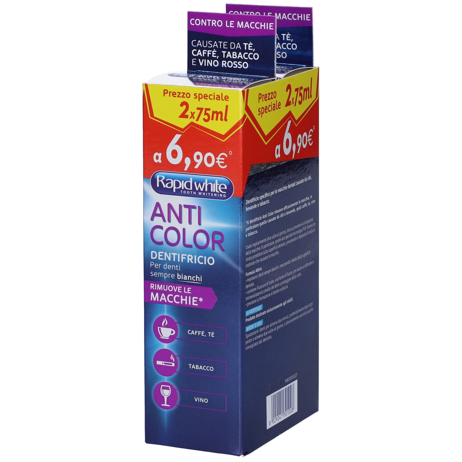 Rapid White Anticolor Dentifricio Sbiancante Confezione Doppia 150 ml