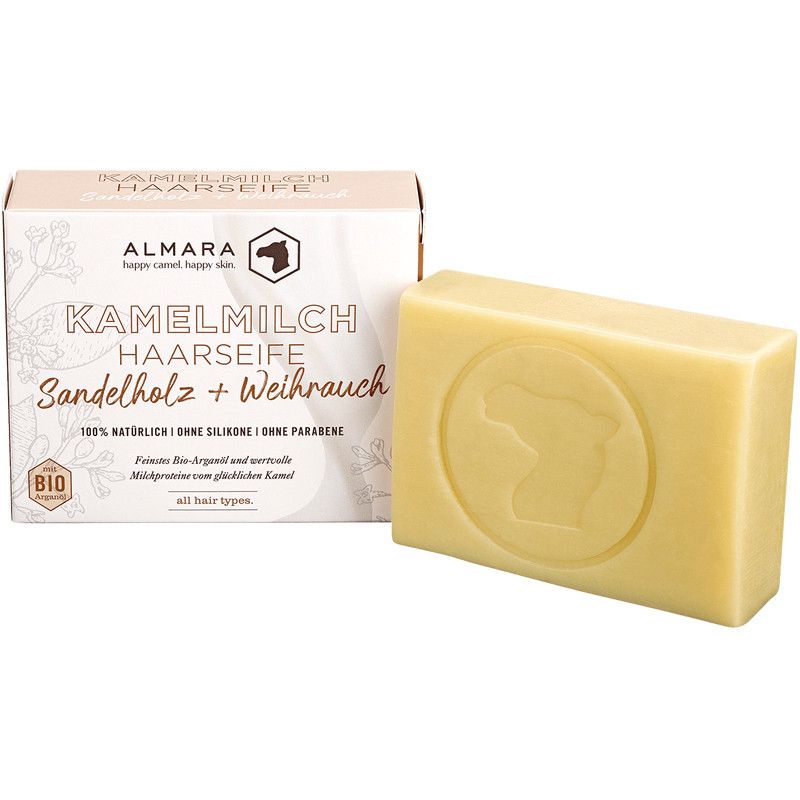 Almara - Sapone per capelli al latte di cammello biologico, legno sand