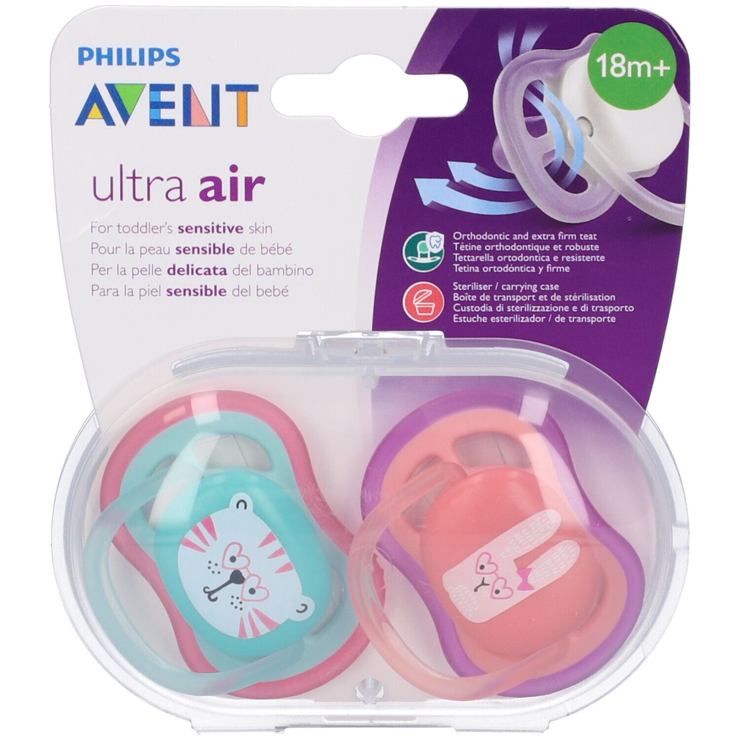 Avent Succhietti Ultra Air 18M+ Femmina Giraffa-Riccio 2 Pezzi 1 St