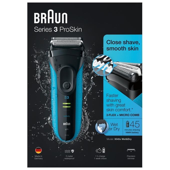Braun Series 3 ProSkin 3045s Rasoio Trimmer Nero, Blu 1 St