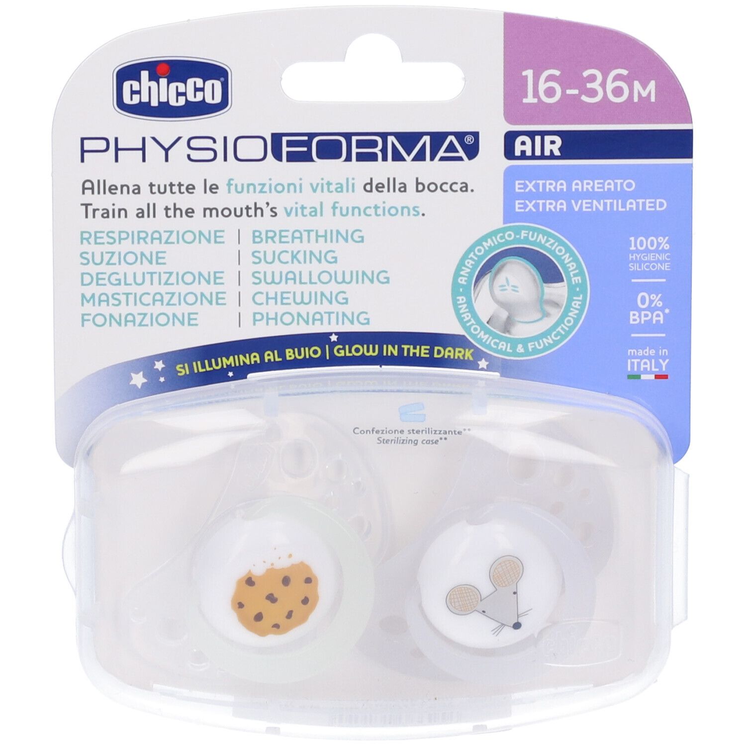 Chicco Succhietti Air Grigio Lumi Silicone 16-36 Mesi 1 pz Altro