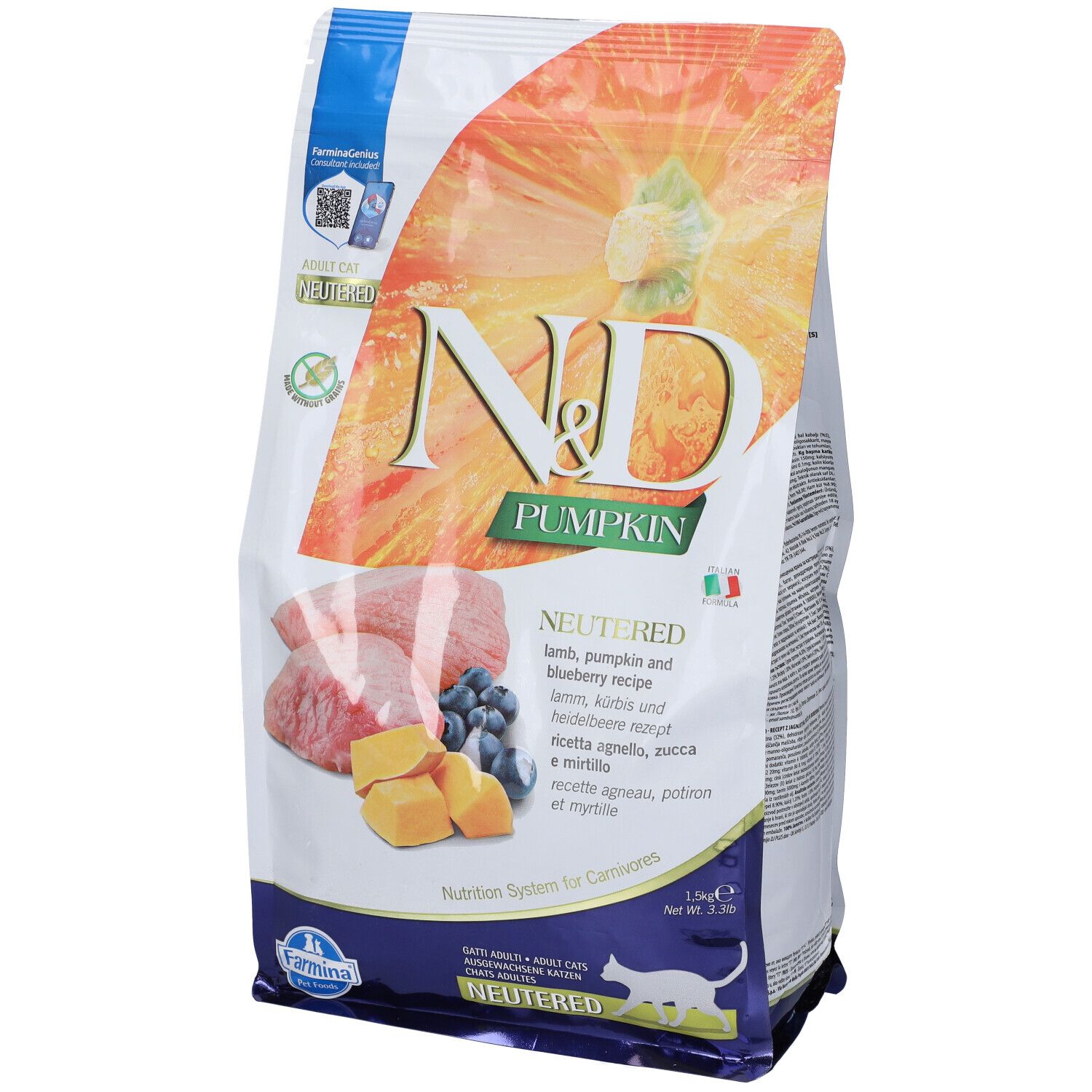 Farmina N&D Pumpkin Cat Agnello E Mirtillo Ad Neutered 1500 g Mangime