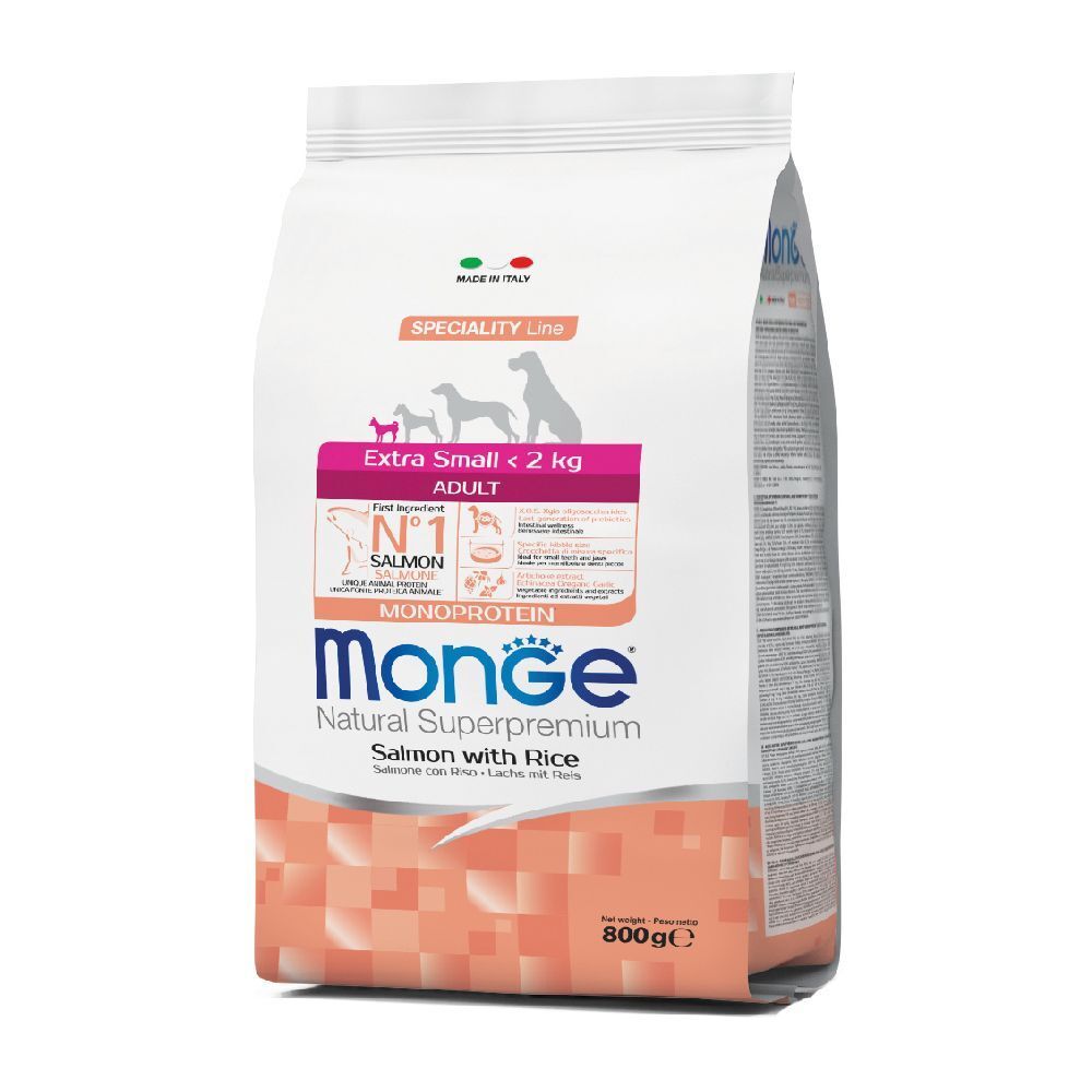 Monge Monoprotein per Cani Adulti Extra Small con Salmone & Riso 800 g