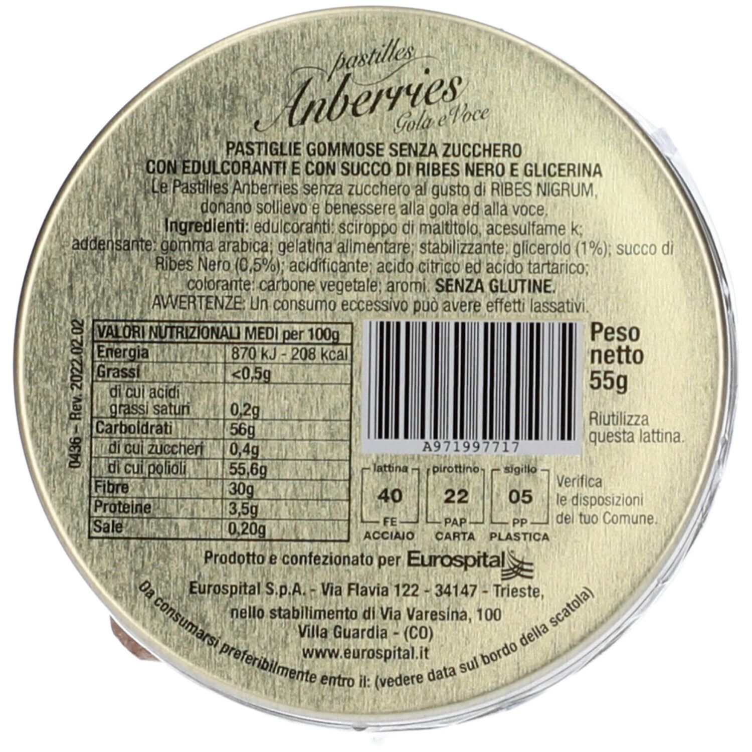 Eurospital Pastilles Anberries Ribes Nero & Glicerina Senza Zucchero 5
