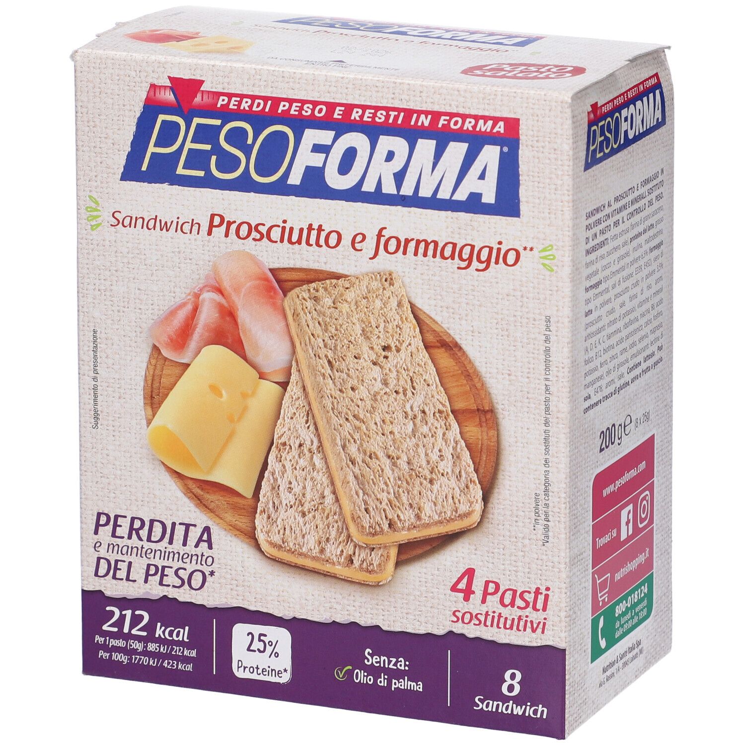 PESOFORMA® Sandwich Prosciutto e Formaggio 8x25 g Snack