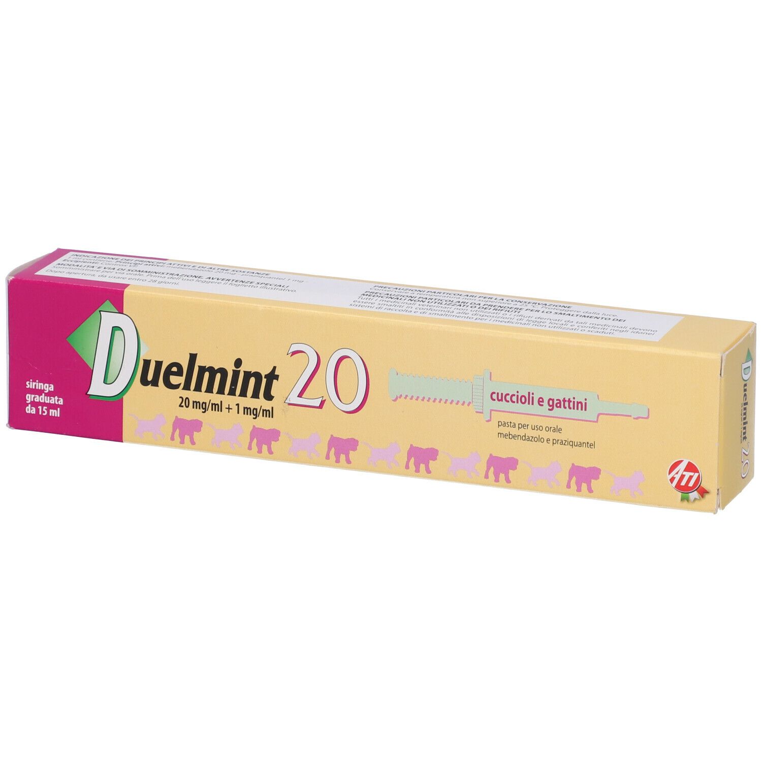 DUELMINT 20 orale pasta 1 siringa 15 ml mg/ml + rosa Pasta