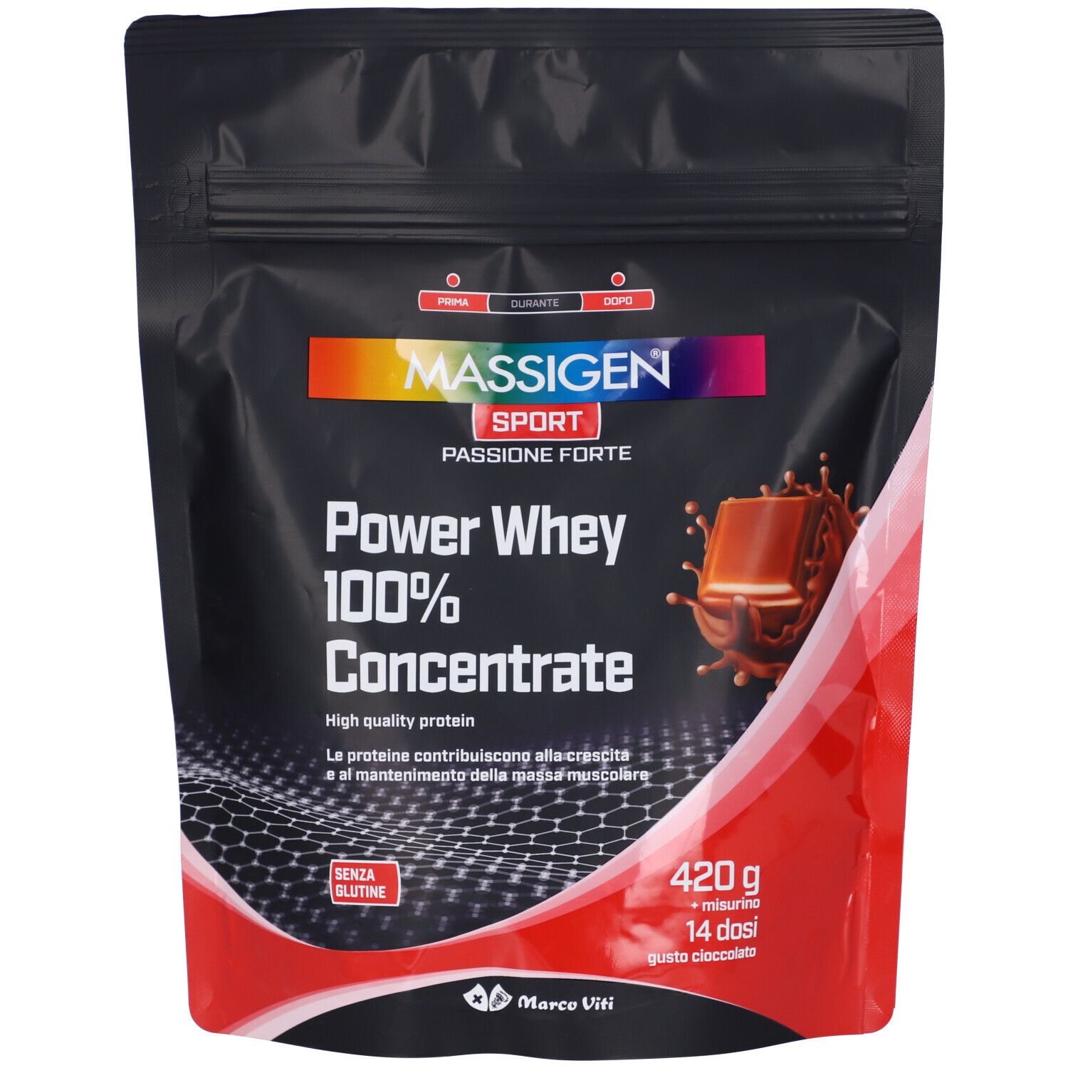 MASSIGEN Sport Power Whey 100% Concentrate Gusto Cioccolato 420 g Polv