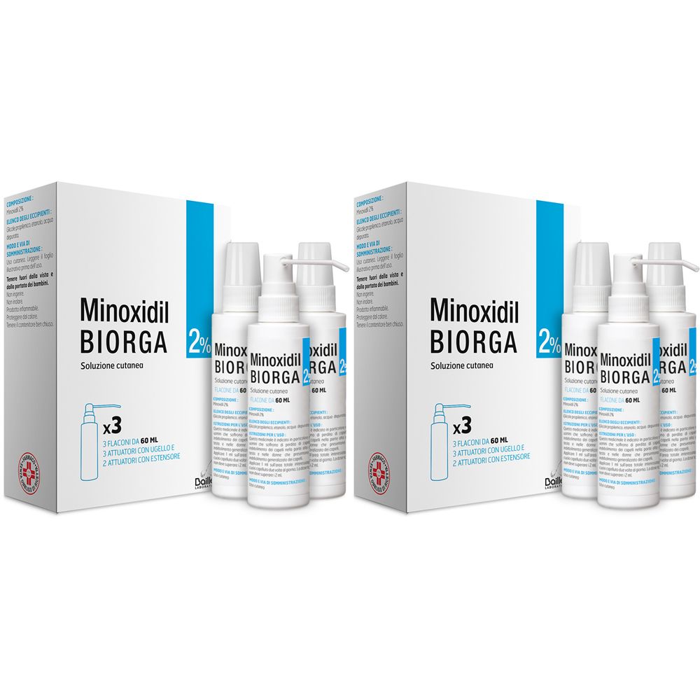 Minoxidil Biorga 2% Soluzione Cutanea 3 x 60ml Set da 2 2x3x60 ml