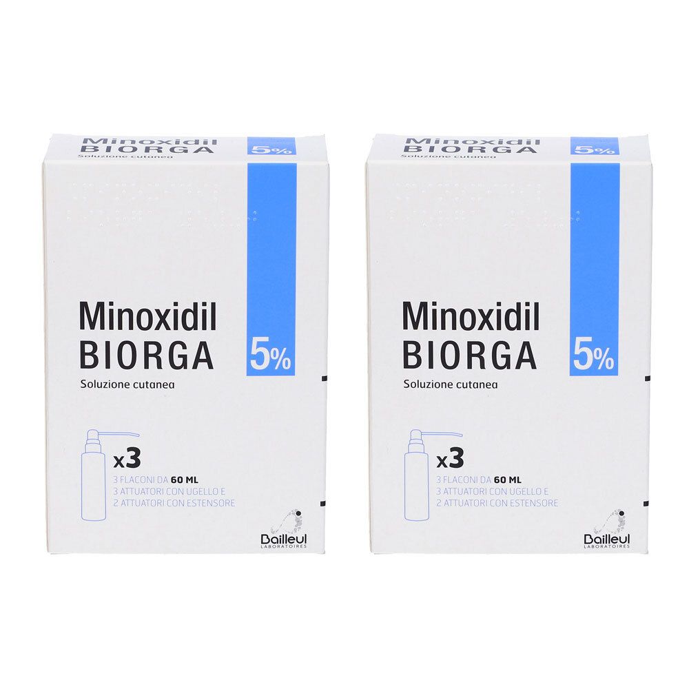 Minoxidil Biorga 5% - 3 Flaconcini da 60ml Set 2 2x3x60 ml Soluzione