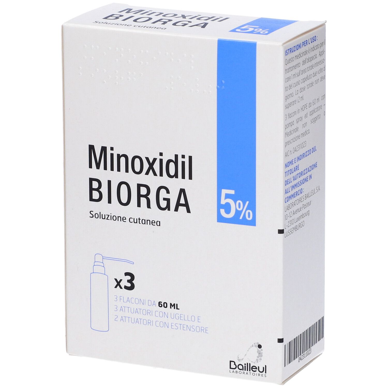 Minoxidil Biorga 5% - 3 Flaconcini da 60ml 3x60 ml Soluzione