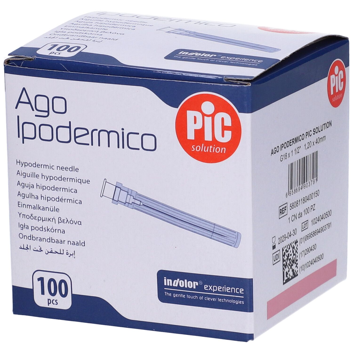 PIC Ago Ipodermico Pic Gauge 18 1 1/2 100 pz per iniezione