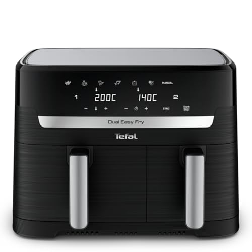 Tefal Friggitrice Ad Aria A Doppia Camera Ey901810 Dual Easy Fry | Capacità 5,2/3,1 L | Due Cassetti Indipendenti | 7 Programmi Automatici | Risparmio