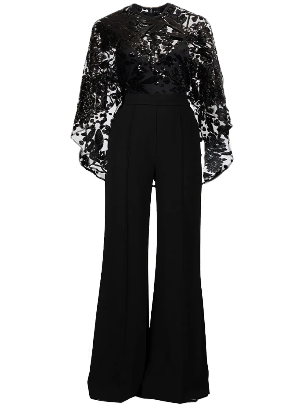 Elie Saab cape-detail embroidered jumpsuit - Nero