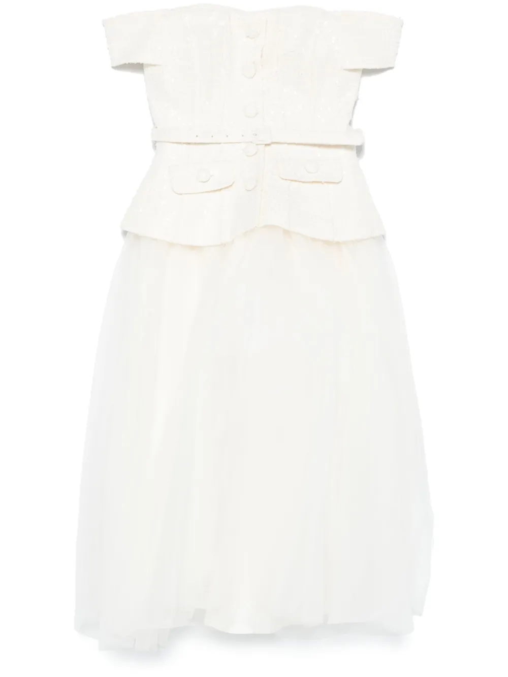 Self-Portrait bouclé tulle midi dress - Toni neutri