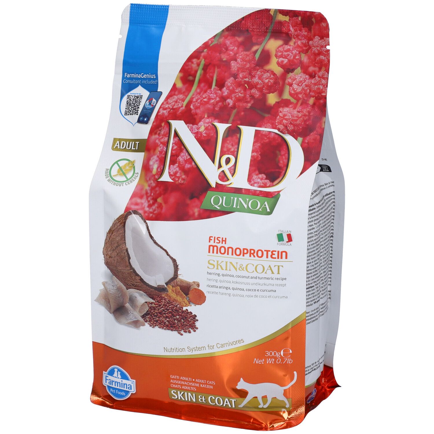 N&D Quinoa Feline Skin&Coat Herring Coconut And Turmeric Adult 300 g M