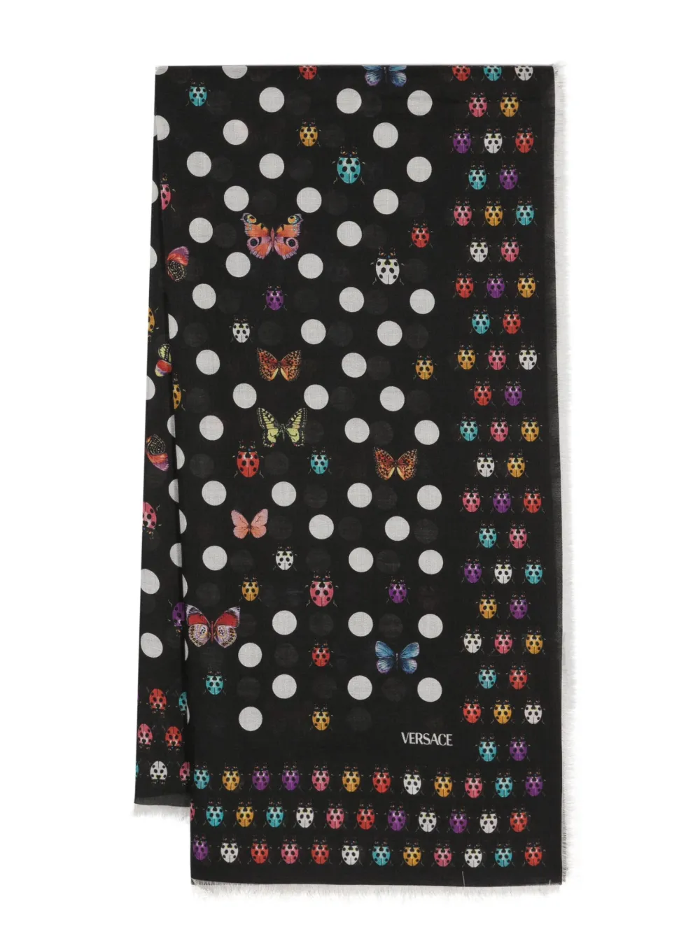 Versace Sciarpa Butterflies con frange - Nero