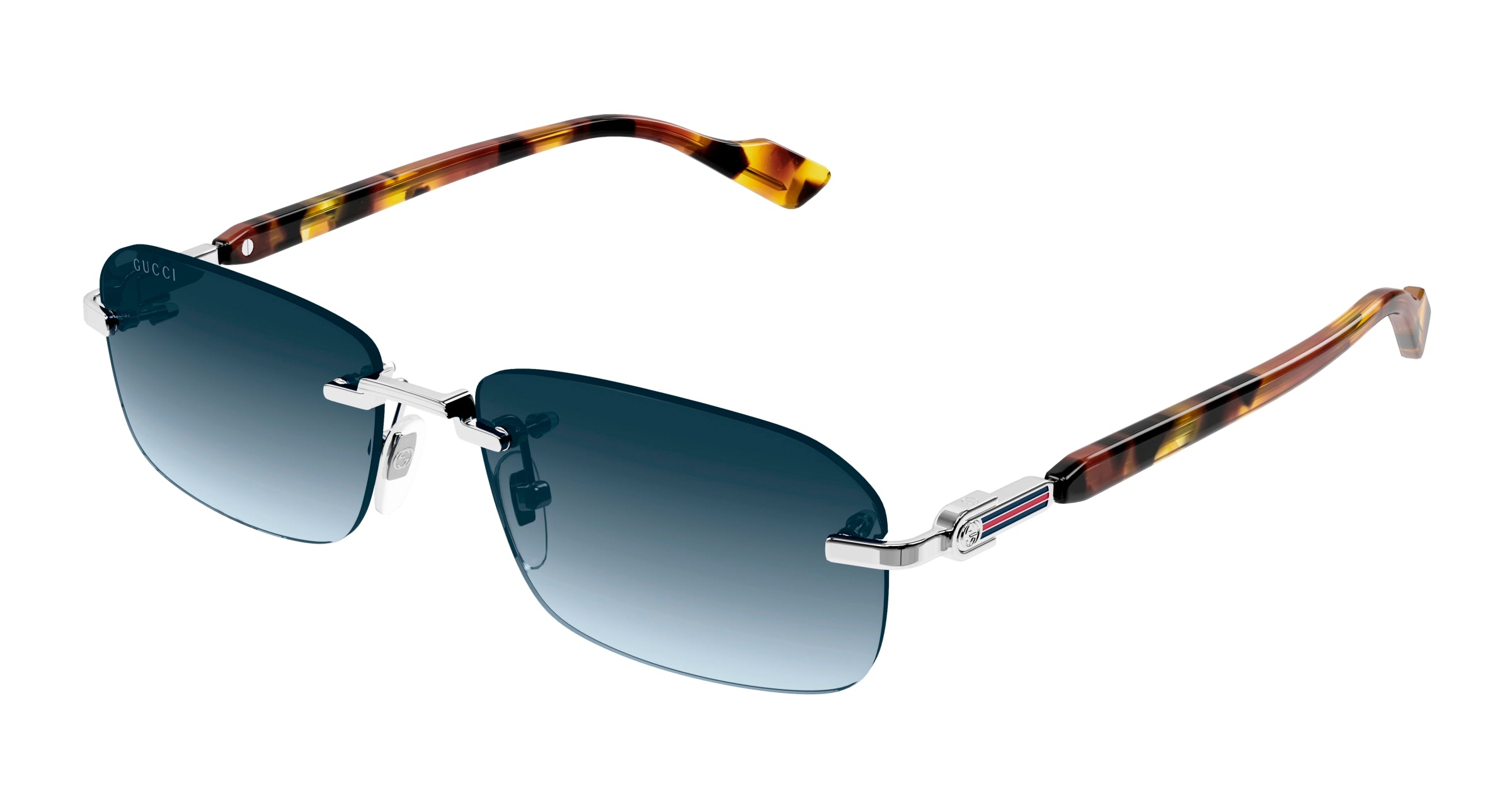 Gucci Uomo Gg1221S 007 Occhiali Da Sole Metallo Argento Blu Squadrata