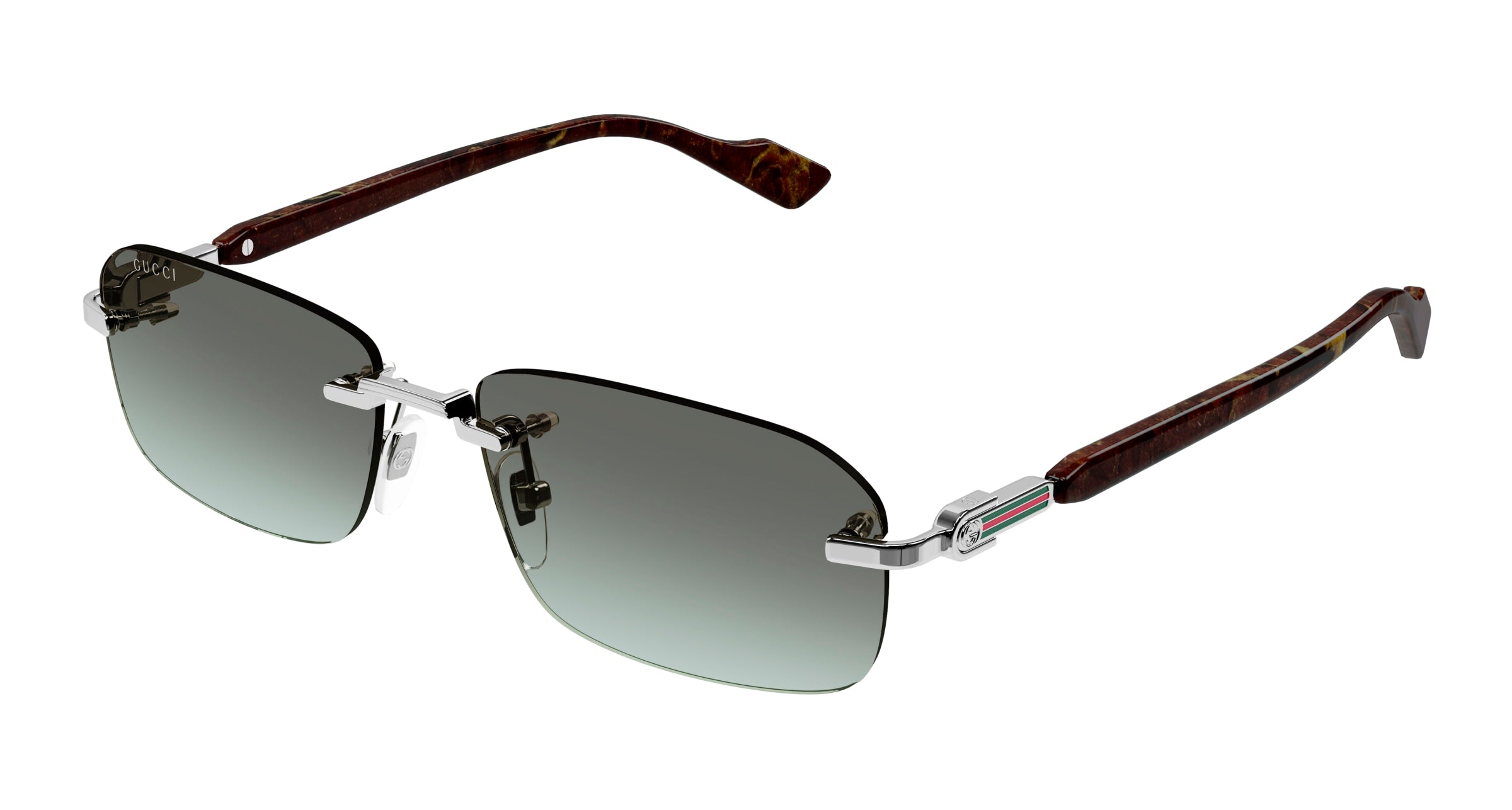 Gucci Uomo Gg1221S 008 Occhiali Da Sole Metallo Argento Marrone Squadrata