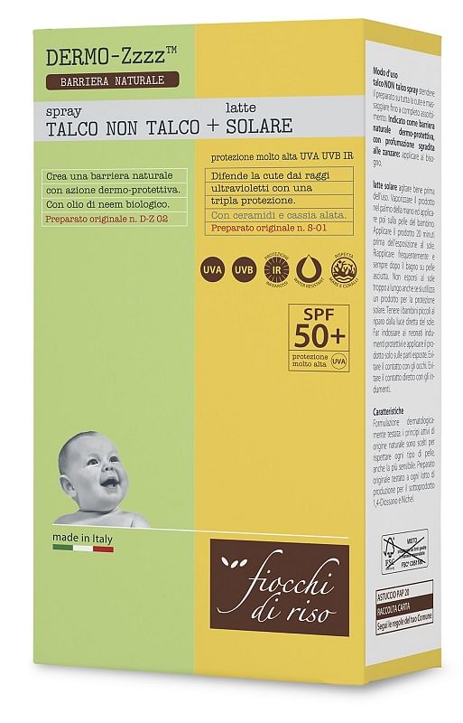 Fiocchi Di Riso Bipacco Talco Non Talco Spray 100 Ml + Latte Solare 50+ 140 Ml